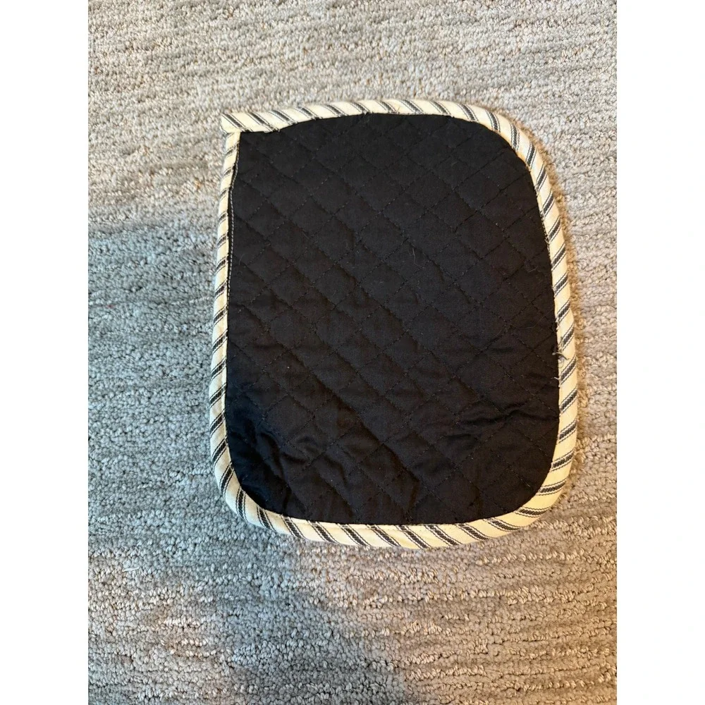Handmade Cross Stitch Cow Quilted Pot Holder Cream Black Striped Farmhouse Decor